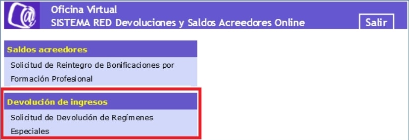 Devolución de ingresos de Regímenes Especiales Sistema RED