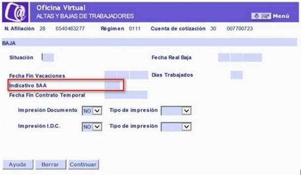 Indicador SAA Sistema RED alta trabajador