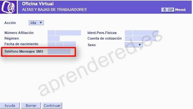 SMS altas y bajas trabajadores Sistema RED