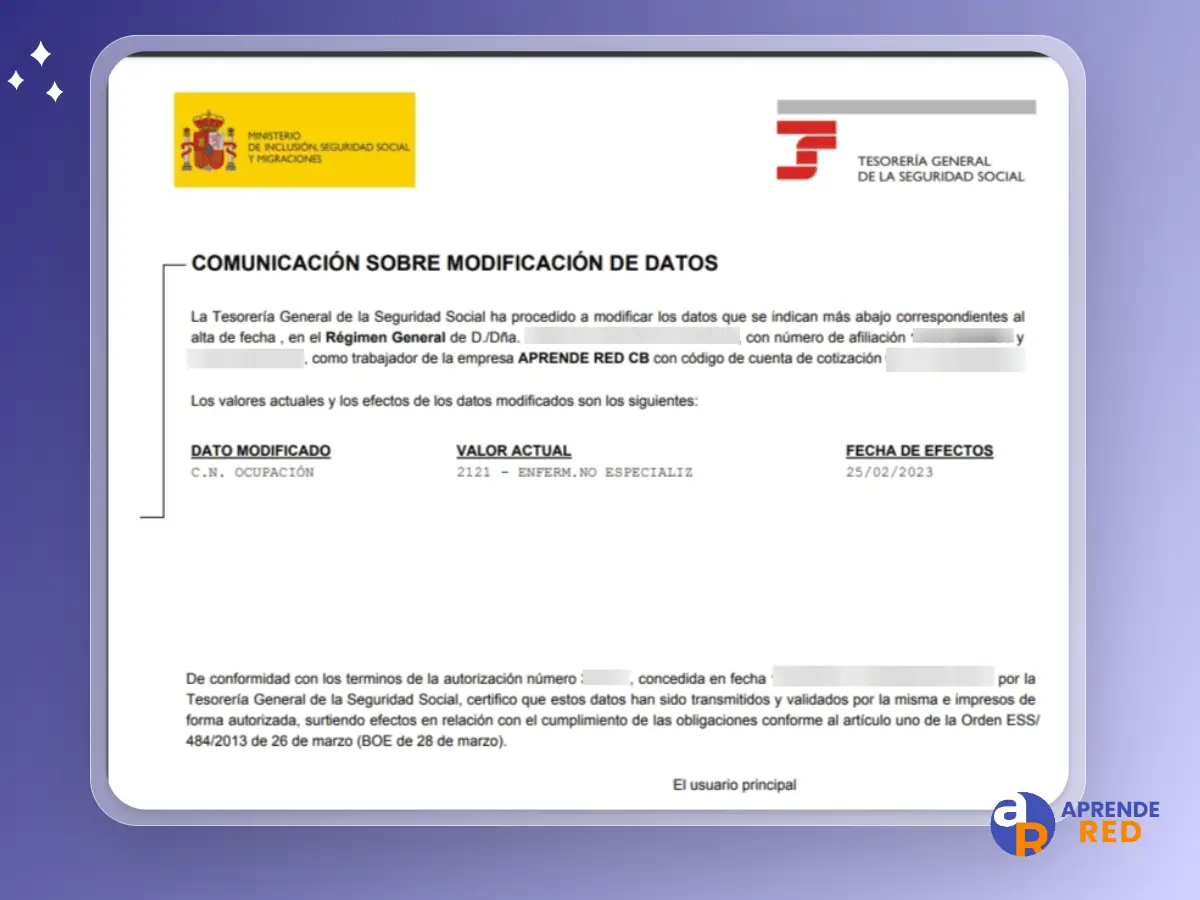 Obtención resolución de variación C.N Ocupación del trabajador