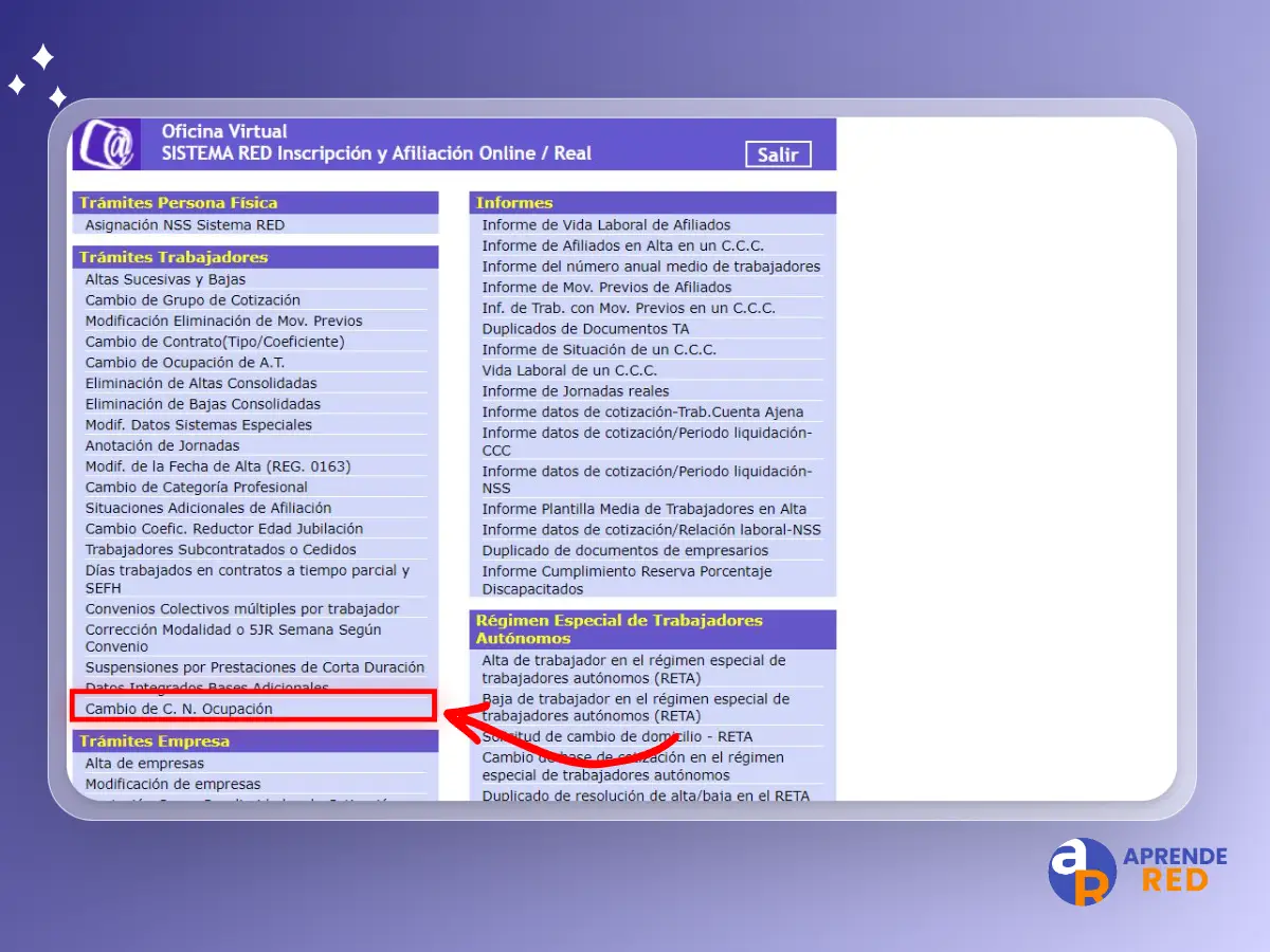 Opción cambio de C.N. Ocupación